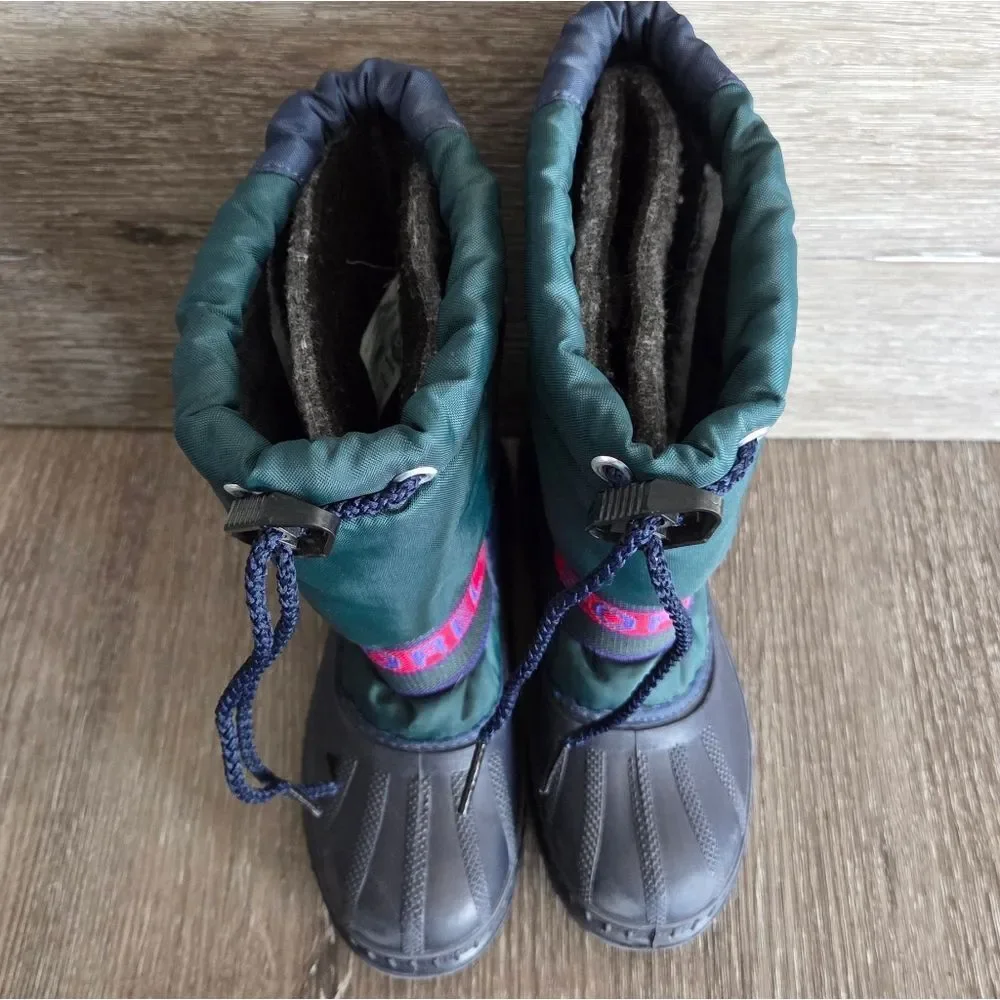 Vintage Sorel Winter Snow Boots - Navy Blue and Green- Size 11 Toddler